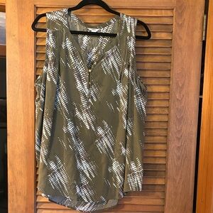 Sonoma Olive and White Patterned Blouse